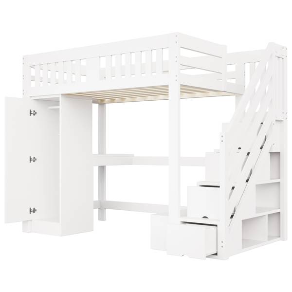 Hochbett Eos Ⅱ Weiß - Holzwerkstoff - Massivholz - 144 x 170 x 254 cm