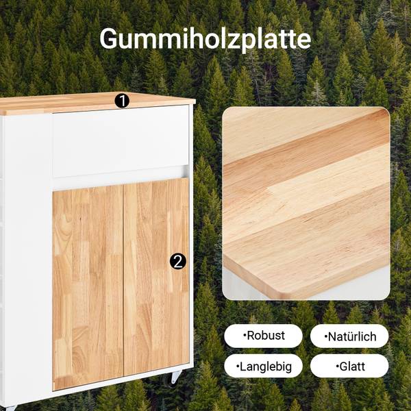 Küchenwagen FKW132-WN Braun - Weiß - Holzwerkstoff - 40 x 90 x 70 cm
