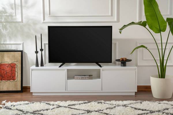 Meuble TV Morrigan Blanc - 160 x 30 cm - Bois manufacturé