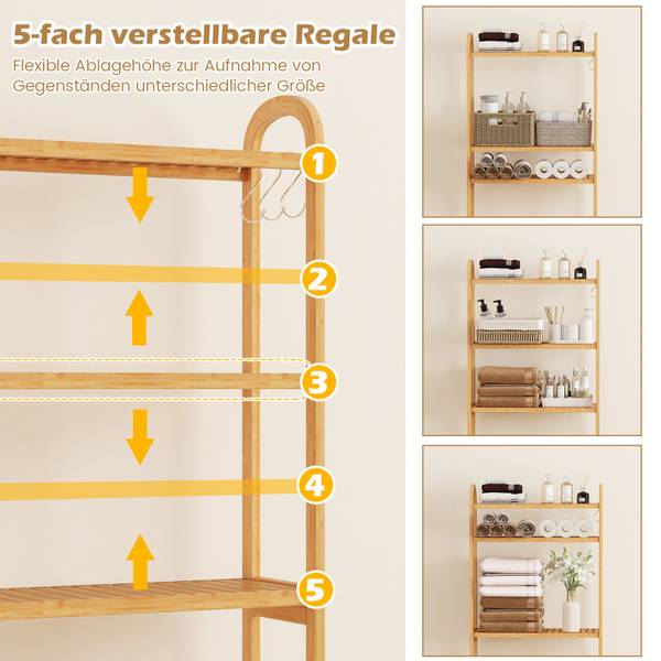 Toilettenregal NM0315ZMDE Braun - Bambus - 25 x 166 x 72 cm
