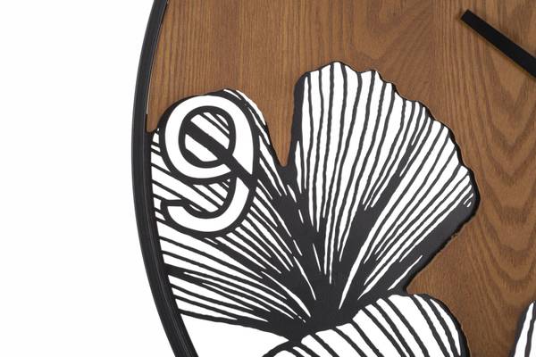 Wanduhr Super Wood/Leaf Braun - Massivholz - 2 x 60 x 60 cm