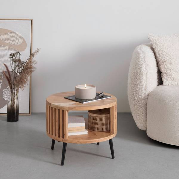 Beistelltisch MADDI Beige - Schwarz - Metall - Holz teilmassiv - 50 x 40 x 50 cm