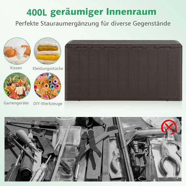 Gartenbox 400 L wetterfest Braun - Kunststoff - 62 x 64 x 128 cm