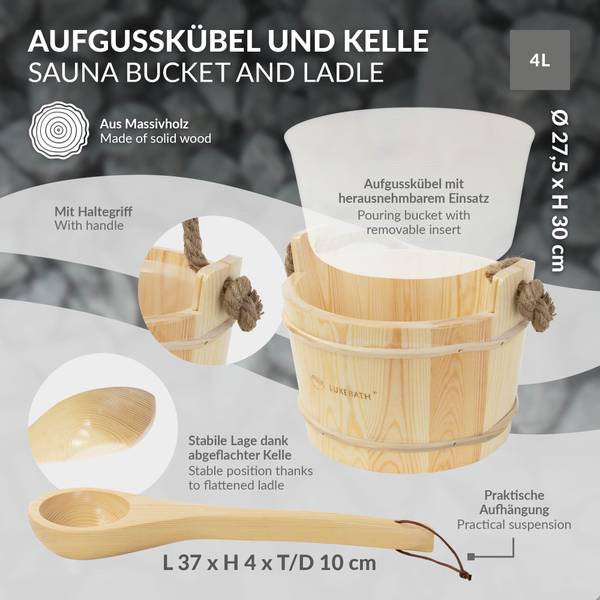 Saunazubehör-Set THERMA 4-tlg. Braun - Massivholz - 37 x 30 x 28 cm