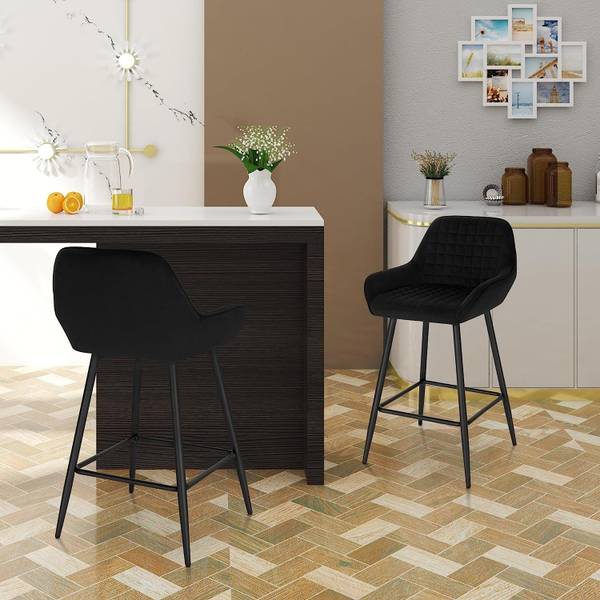 Barhocker Baraa （2er Set） Schwarz - Samt - 44 x 88 x 44 cm