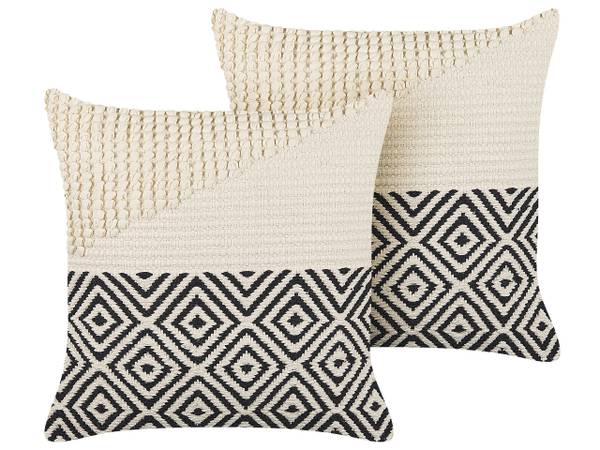 Dekokissen CALANTHE 2-tlg Beige - Schwarz - Naturfaser - 45 x 14 x 45 cm