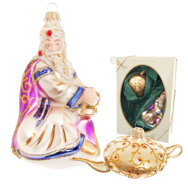 Weihnachtsornamente Aladdin Lampe 2-tlg. Glas - 6 x 12 x 5 cm