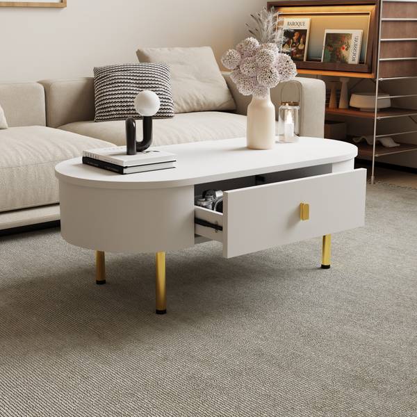 Table Basse Eos Ⅲ Blanc - Bois manufacturé - Métal - 50 x 40 x 108 cm
