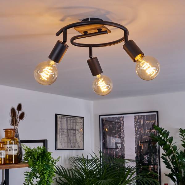 Deckenleuchte Agnino Schwarz - Braun - Holzwerkstoff - Metall - 26 x 26 x 12 cm