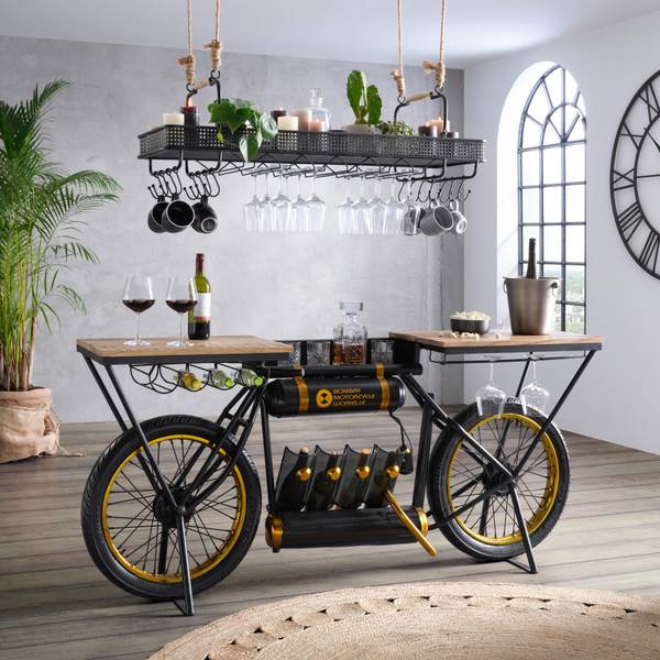 Bartisch CRUISER SLOW RIDE Schwarz - Gold - Metall - Holz teilmassiv - 44 x 83 x 187 cm