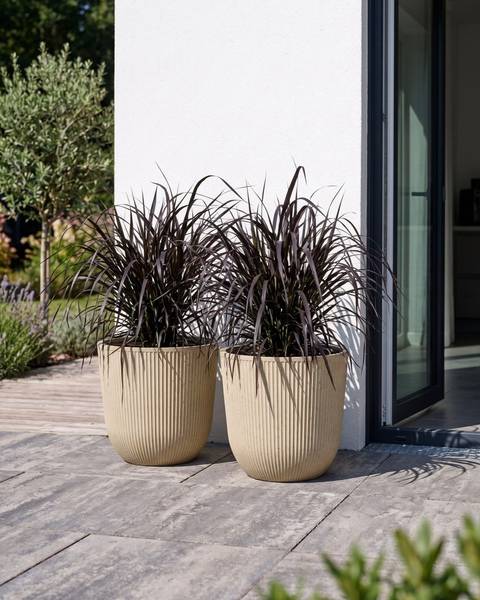 Blumentopf DRABA 2-tlg Beige - Kunststoff - 44 x 40 x 44 cm