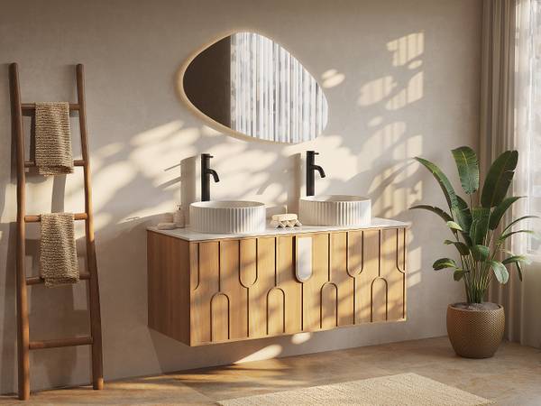 Doppelwaschtisch MERKAN Braun - Holz teilmassiv - 120 x 49 x 50 cm