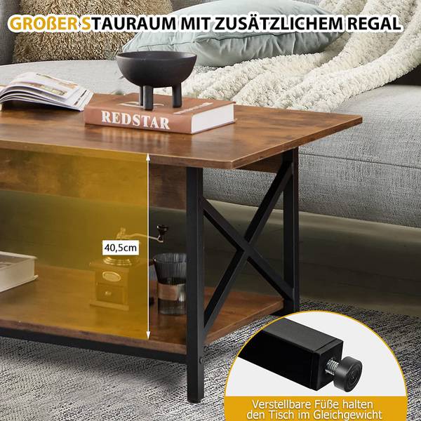Couchtisch, Kaffeetisch mit Ablage Braun - Holzwerkstoff - 60 x 48 x 110 cm