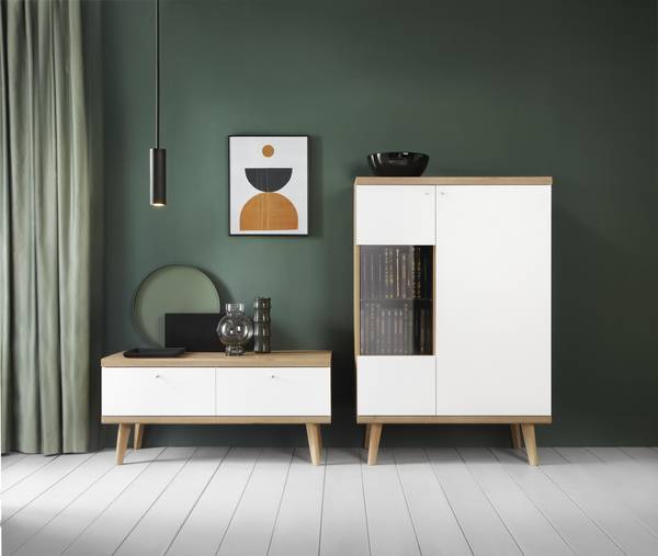 Vitrinenschrank PRIMO PWT90 LED Beige - Weiß - ABS - Melamin - 90 x 134 x 40 cm