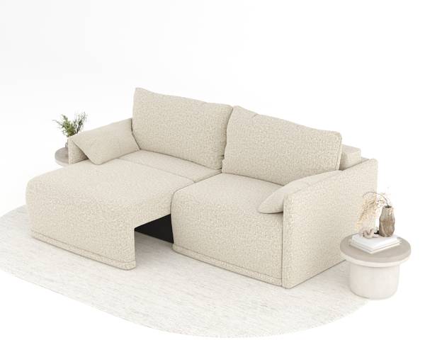 Schlafsofa mit Ecksofa Funktion Nappa Beige