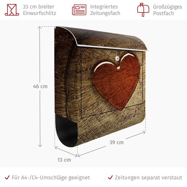 Briefkasten Natural Love Braun - Stahl - 39 x 46 x 13 cm