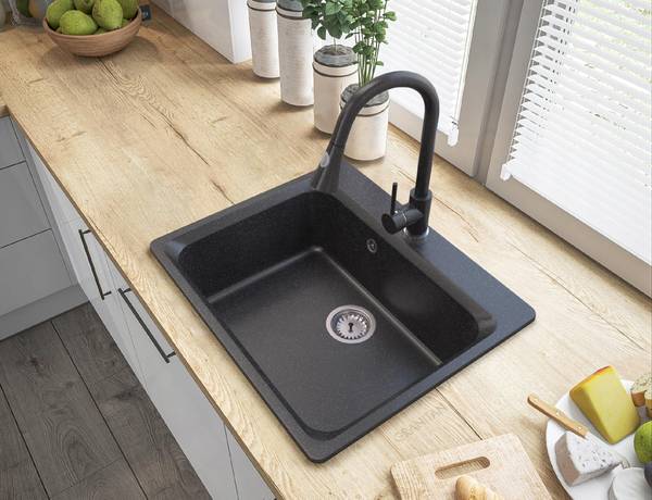 Granitspüle Zante mit Siphon Batterie Schwarz - Keramik - 62 x 52 x 20 cm