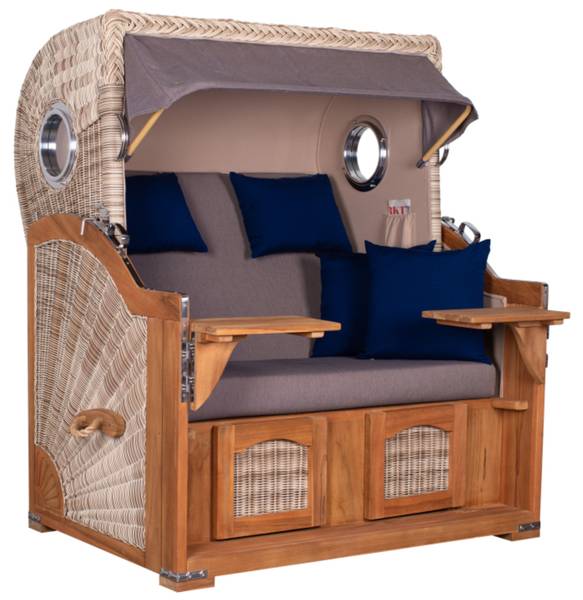 Strandkorb Düne Grande 2,5 Sitzer Grau - Polyester - Teakholz - 142 x 170 x 95 cm