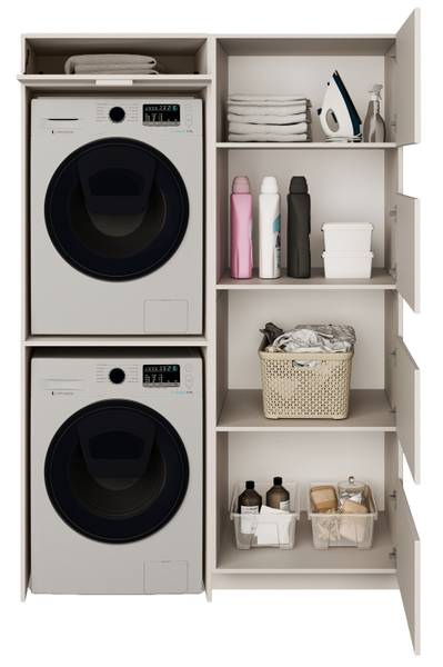 Badezimmermöbel-Set HOLV Grau - Stahl - Melamin - 135 x 200 x 66 cm