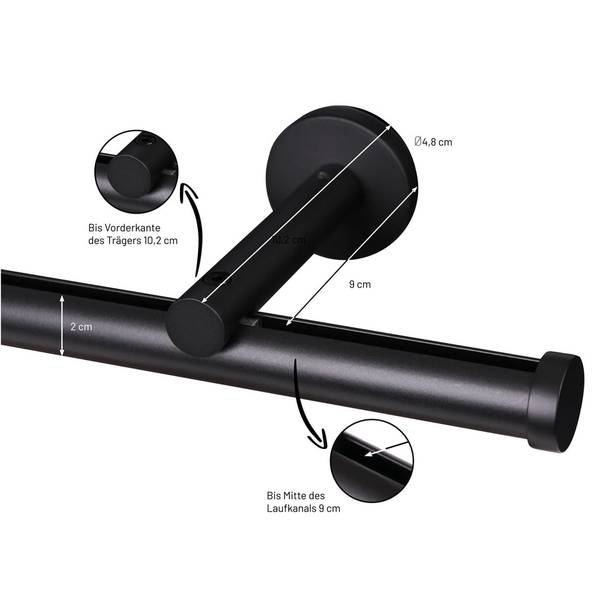 Gardinenstange Innenlauf Kappe 2-tlg. Schwarz - Breite: 270 cm