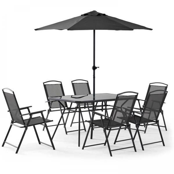 Gartenmöbel und Sonnenschirm Bormes Grau - Metall - 80 x 70 x 140 cm