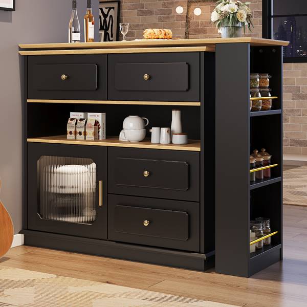 Bartisch Ausziehbar Oveox BL Schwarz - Holzwerkstoff - Metall - 56 x 105 x 181 cm