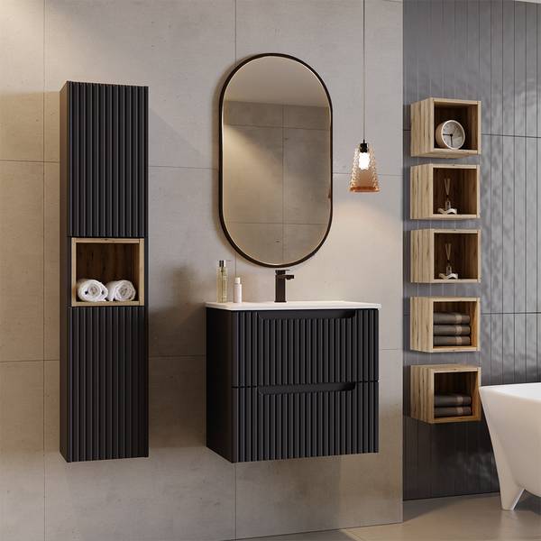 Badmöbel-Set NEWPORT-56-14 8er-Set Schwarz - Holzwerkstoff - 180 x 200 x 40 cm