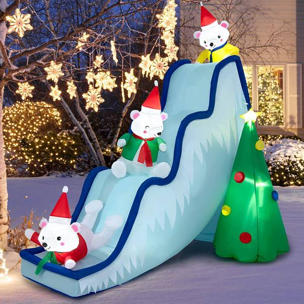220 cm Aufblasbare Weihnachtsrutsche LED Blau - Textil - 142 x 220 x 270 cm