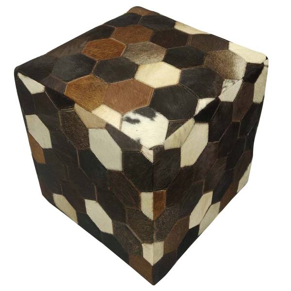 Patchwork Ledersitzkissen Vanita Braun - Holzwerkstoff - Echtfell - 45 x 48 x 45 cm