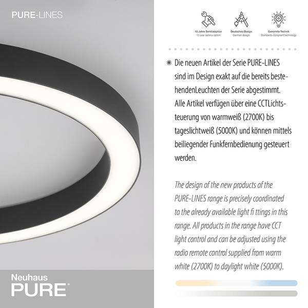 LED Deckenlampe PURE Lines Round Anthrazit - 50 x 50 cm