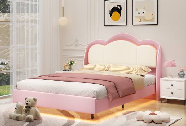 Kinderbett BDC01 mit LED Pink - Breite: 140 cm