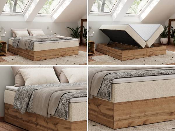 Boxspringbett WOOD ZERO Creme - Cremeweiß - H3 - Strukturstoff - Polyester - Webstoff - Liegefläche Breite: 140 cm