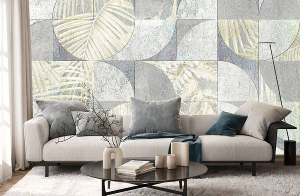 Vlies-Fotobehang BETON Bladeren Natuur lichtgrijs - 405 x 270 x 270 cm