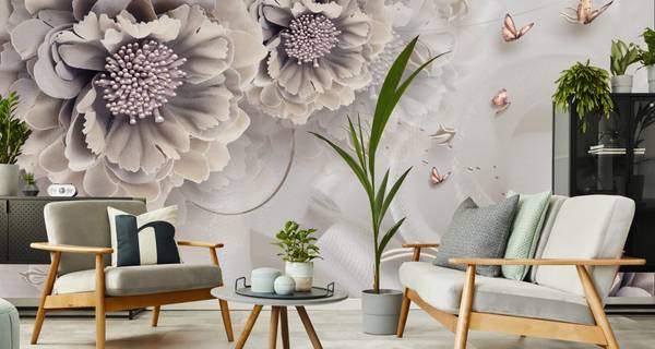 Fototapete BLUMEN Schmetterlinge 135 x 90 x 90 cm