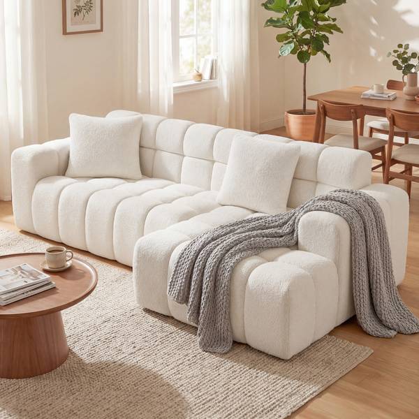 Ecksofa ZY-031 Weiß - Webstoff - 250 x 74 x 125 cm