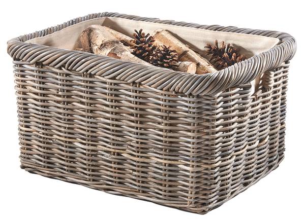 Holztrage JURI Grau - Rattan - 39 x 30 x 55 cm