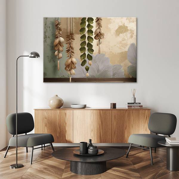 Tableau déco feuilles suspendues vintage 100 x 70 cm