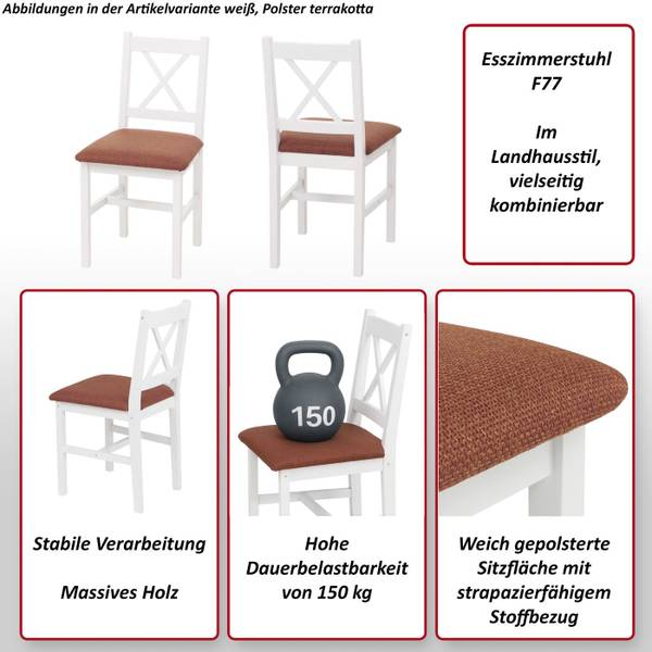 Eetkamerstoel F77 (set van 4) oranje - grenenhout