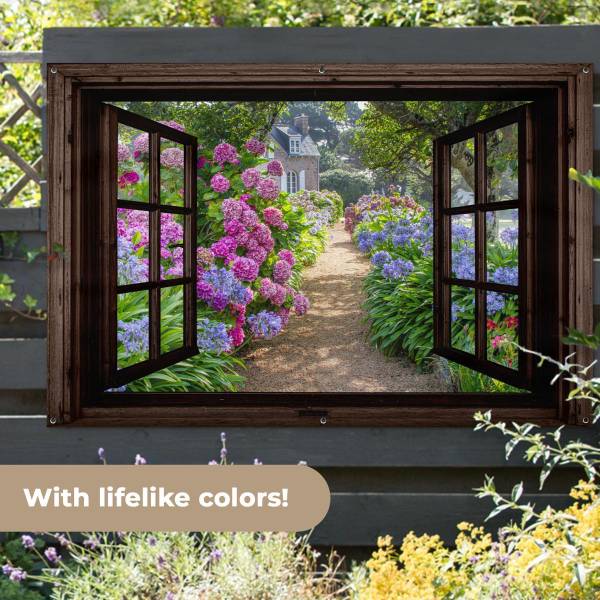Poster de Jardin Chemin fleuri Marron - PVC - 180 x 120 x 1 cm