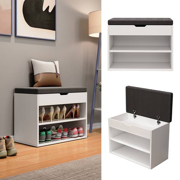 Banc pour chaussures Titus 40245 Blanc - Bois manufacturé - 60 x 45 x 30 cm