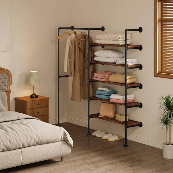 Kleiderständer Kaltrina Schwarz - Braun - Holzwerkstoff - Metall - 184 x 188 x 35 cm