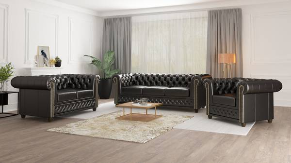Chesterfield-Set Perry - Schlaffunktion Schwarz