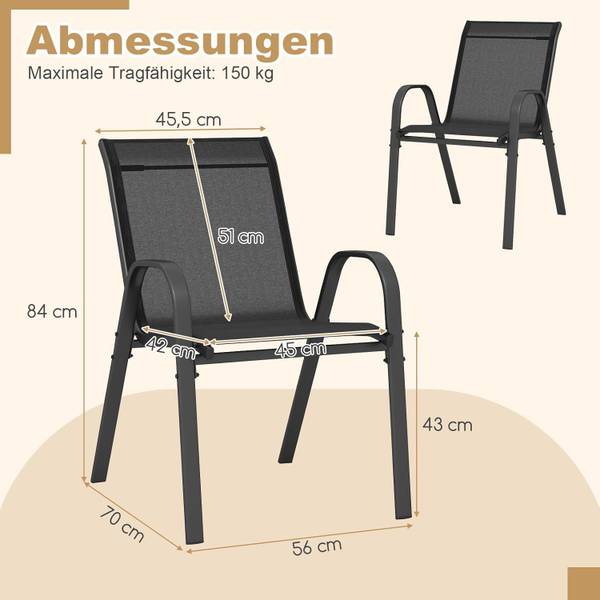 Gartenstühle ZB33718PW-6DE(4er Set) Schwarz - Metall - 70 x 84 x 56 cm