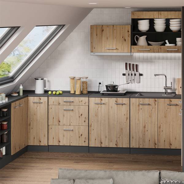 Küchenschrank Dachschrägen R-Line 61787 Anthrazit - Asteiche Dekor - Breite: 80 cm