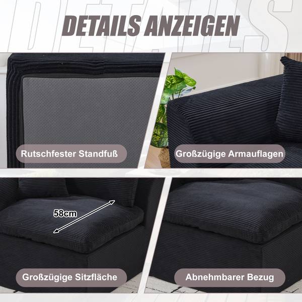 2-Sitzer-Sofa ZenithEra Schwarz - Cord - 101 x 84 x 103 cm