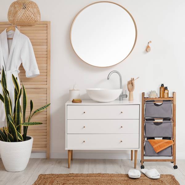 Rangement salle de bain 3 corbeilles Noir - Marron - Gris - Polyester - 44 x 96 x 34 cm