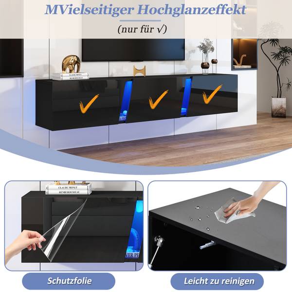 TV-meubel Ourea Ⅵ zwart - plaatmateriaal op houtbasis - 35 x 30 x 180 cm
