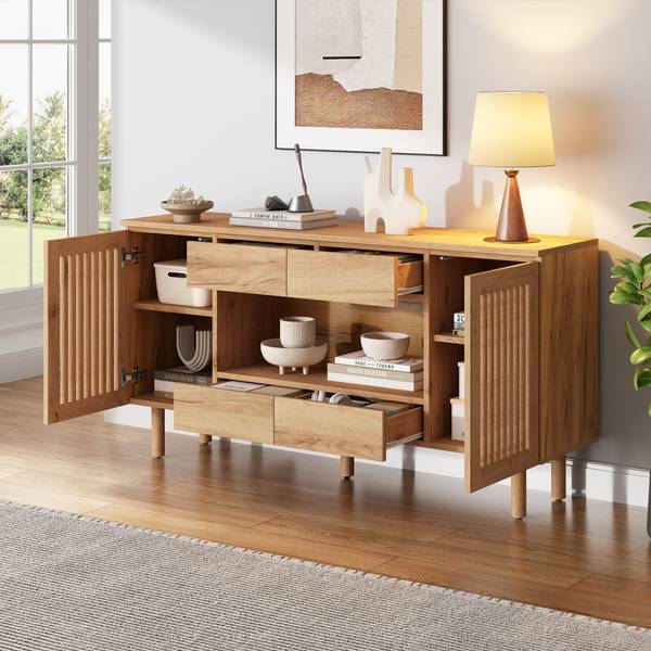 Sideboard Notus Ⅰ Braun - Holzwerkstoff - Massivholz - 140 x 71 x 35 cm