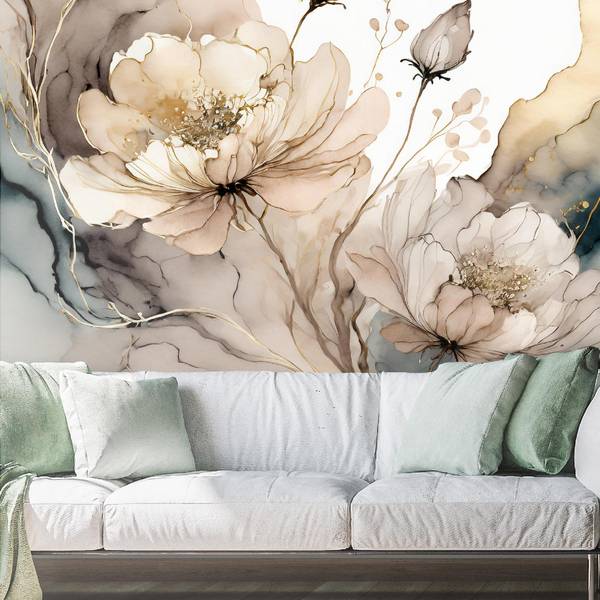 Fototapete Aquarell Blumen Abstraktion 350 x 245 cm