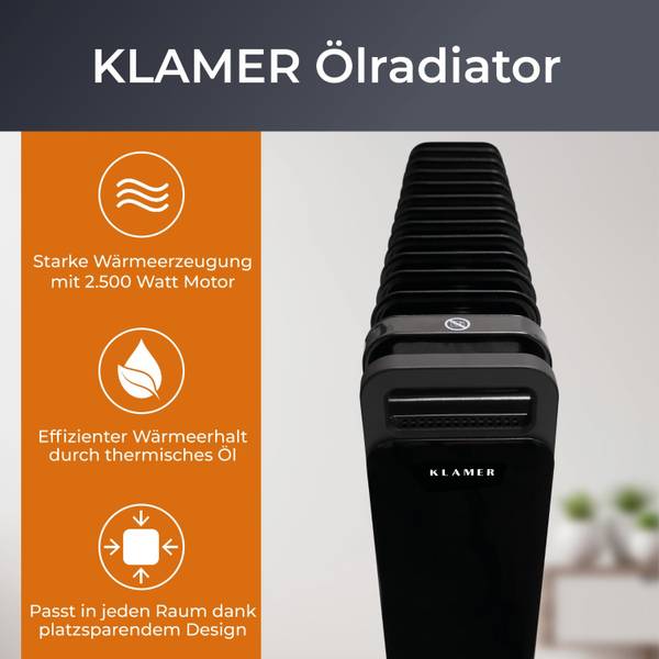 Ölradiator 2500 Schwarz - Metall - 25 x 63 x 52 cm